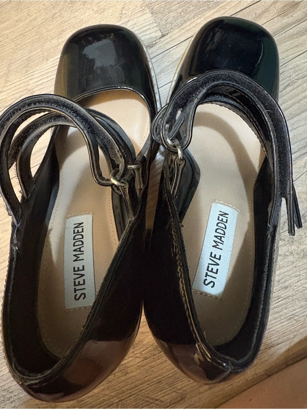 Steve Madden Black Patent Double-Strap Block Heel Pumps - Picture 9 of 10